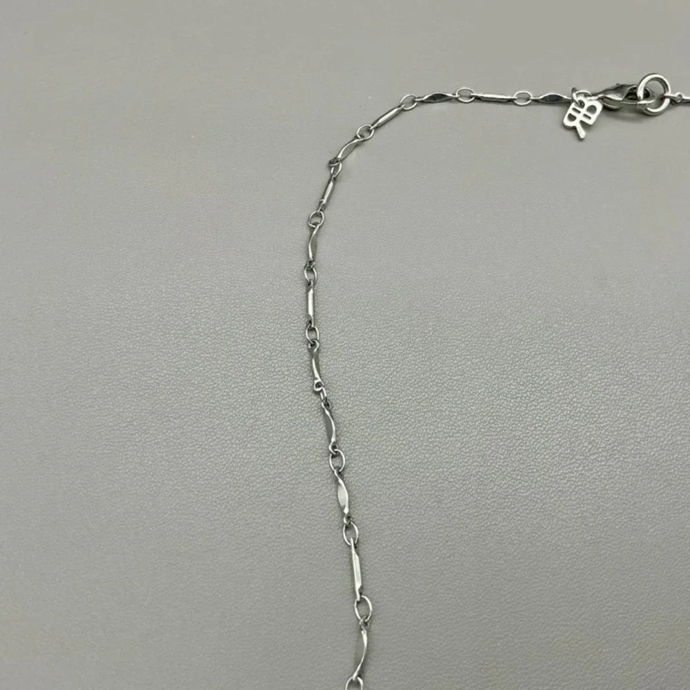 Banana Republic Necklace Womens Silver Tone Black Enamel Crystal Round 20 Inch